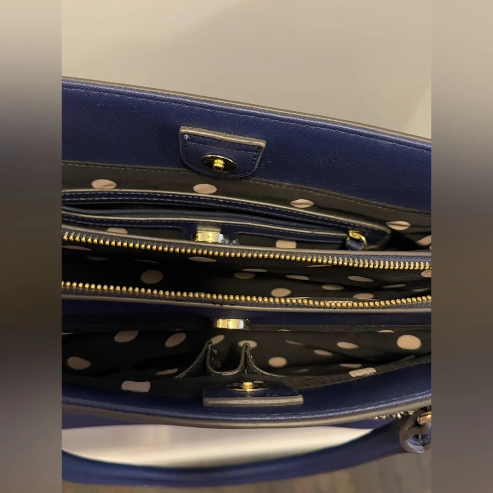 Anne Klein “Black New Recruits” blue  Large Structured Satchel Women Handbag - Picture 6 of 10
